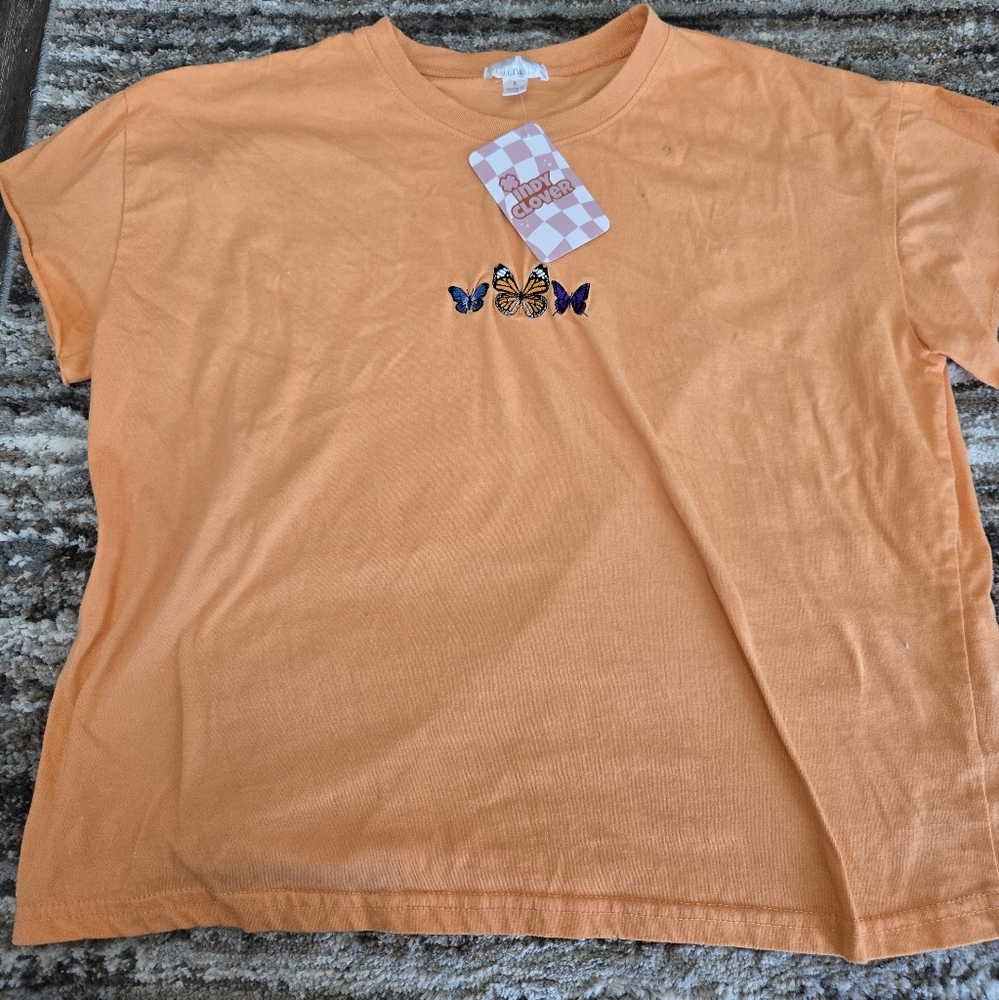 Casual Orange Short Sleeve Tee with Graphic